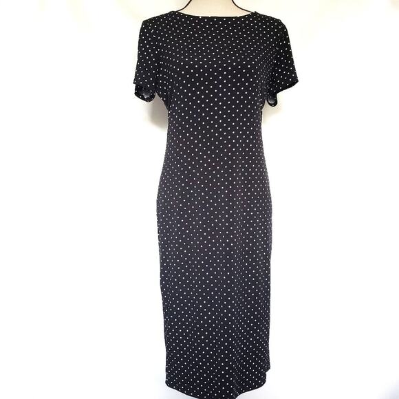 Vince Camuto Polka Dot  Sheath Dress Sz Small Midi Rockabilly Retro Office Pinup - Picture 1 of 8